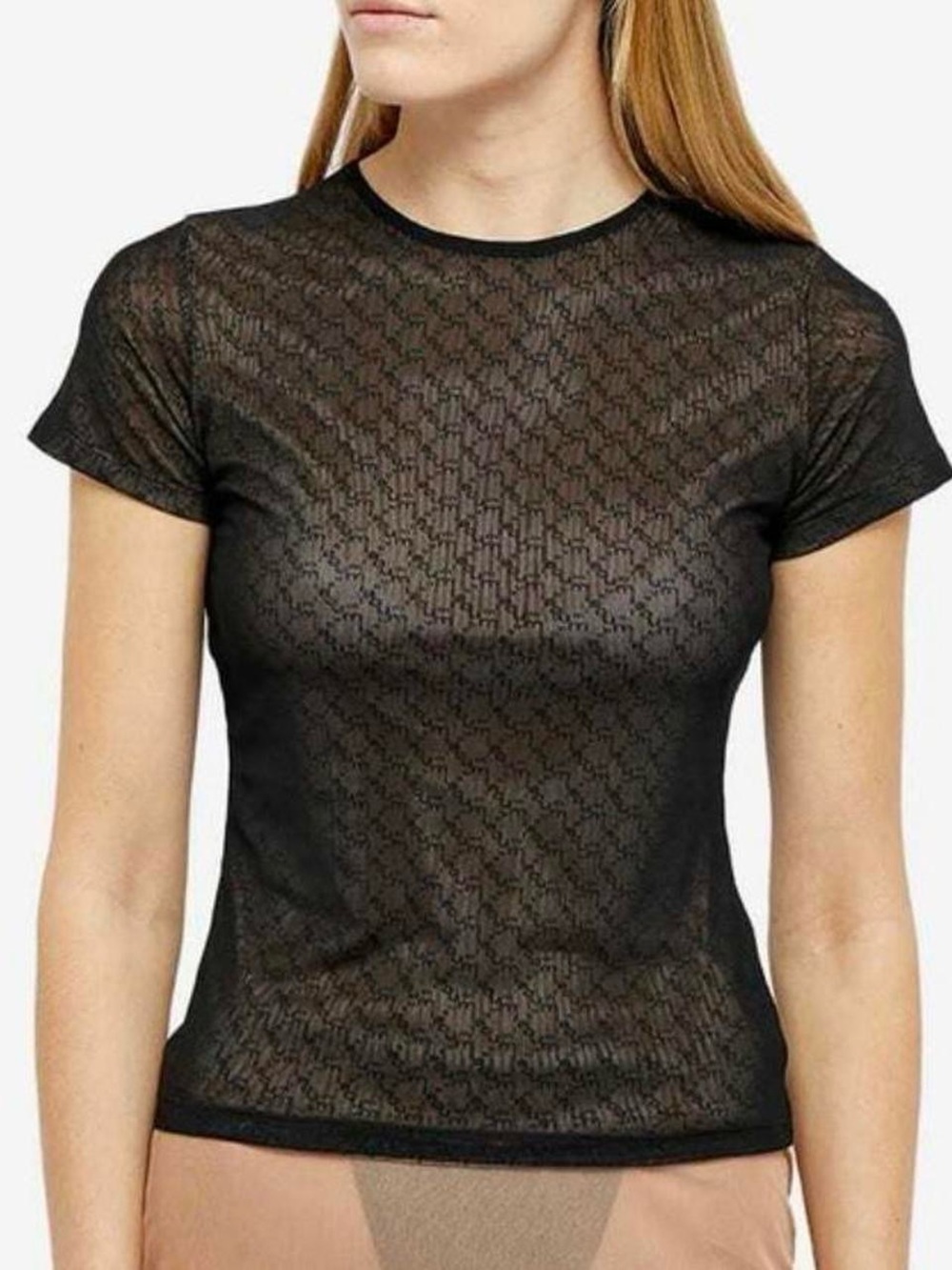Miaou Black Sheer Short-Sleeve Crewneck Top
